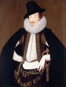 Portrait de Sir Charles Cornwallis, en manteau noir bordé de fourrure, doublet blanc et gilet brodé d