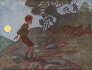 Un garçon qui a peur du noir (lithographie couleur)