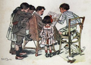 Livre pour enfants « Je lirai - Alphabet méthodique et amusant par un papa » 1926. Illustration de Robert Salles (1871-1929). Un père de famille apprend à lire aux enfants - Robert Salles