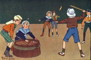 Les osselets et le quinet. Gravure dans « À quoi jouons-nous ? » par E. Weber avec des dessins aquarellés de Robert Salles (1871-1929). Librairie Garnier Frères, Paris - Robert Salles