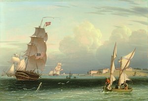Navire sortant, Fort Independence, port de Boston, 1832