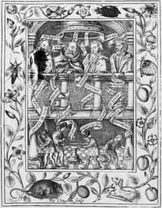 Les grands alchimistes inspirent le travail dans le laboratoire du Theatrum Chemicum Britannicum, 1652 - Robert Vaughan
