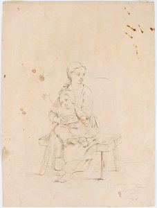 Jeune femme assise sur un banc avec un petit enfant dans les bras - Robert Wilhelm Ekman