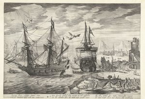 Port avec des navires, la chute d