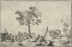 Campement avec une tente pointue - Robert van den Hoecke