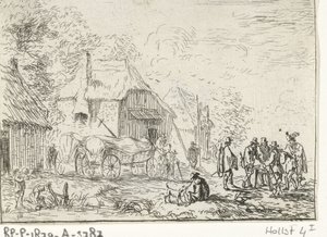 Soldats près de deux chariots - Robert van den Hoecke