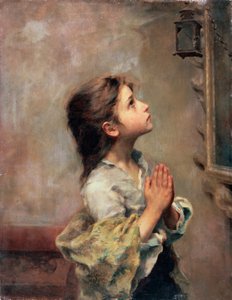 Fille en prière, peinture italienne du 19ème siècle