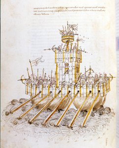 Art de la guerre: étude sur les machines militaires, modèle de navire de guerre cuirassé. illustration tirée de 