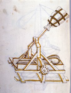 Art de la guerre : étude sur les machines militaires. une catapulte, illustration tirée de 