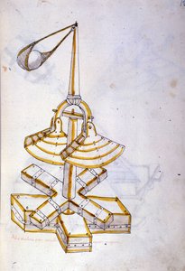 Art de la guerre: étude sur les machines militaires. Une machine lance-pierres tournante, illustration tirée de 