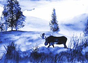 Un paysage hivernal avec un élan