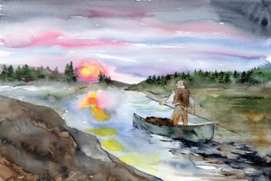 Pagayeur au coucher du soleil sur la rivière - RodMacIver