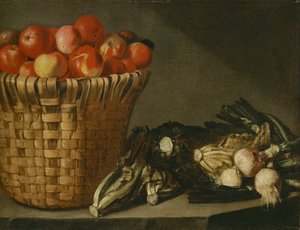 Panier de fruits, chou, bette et oignons