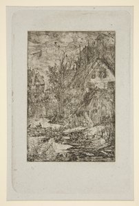 Entrée de village (Cottages au toit de chaume) - Rodolphe Bresdin