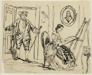 Intérieur avec un homme et une femme vêtus de vêtements du XVIIIe siècle - Rodolphe Bresdin