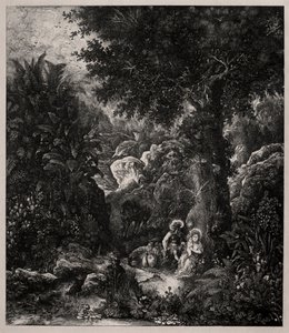 Repos pendant la fuite en Égypte avec un âne sellé - Rodolphe Bresdin