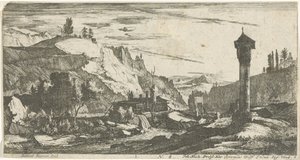 Paysage montagneux avec colonne - Roelant Roghman