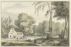 Paysage avec une voiture de voyage devant une ferme - Roelant Roghman