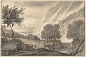 Paysage montagneux avec deux voyageurs