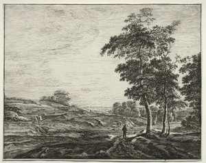 Six vues dans le bois de La Haye : Planche 3, Paysan vu de dos - Roelant Roghman