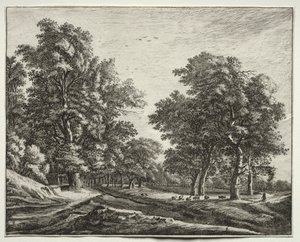 Six vues dans le bois de La Haye : Planche 4, Chèvres sous les arbres