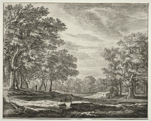 Six vues dans le bois de La Haye : Planche 5, Un homme avec un bâton à la main
