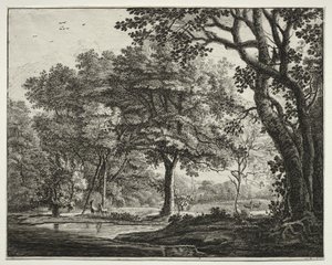 Six vues dans le bois de La Haye : Planche 6, Deux cerfs - Roelant Roghman