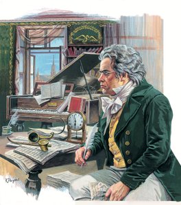 Ludwig van Beethoven (1770-1827) (gouache sur papier) - Roger Payne