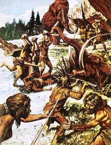 Hommes préhistoriques attaquant des mammouths - Roger Payne
