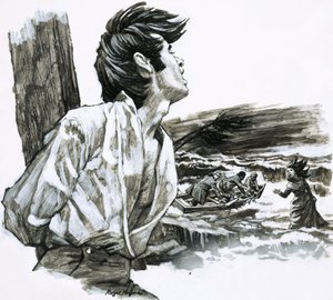 Roger Quinn attaché à une poutre à Noël Cay - Roger Payne
