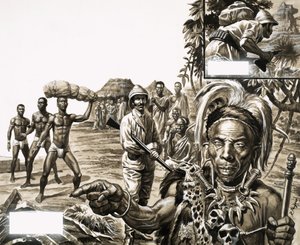 Le sorcier indique au loin la direction dans laquelle se trouve la cité perdue de Salomon.
