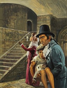 Scène non identifiée avec un homme portant un enfant - Roger Payne
