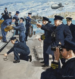 Winston Churchill (1874-1965) en scène navale (gouache sur papier) - Roger Payne