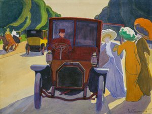 Avenue des Acacias au Bois de Boulogne, voiture avec chauffeur - Roger de La Fresnaye
