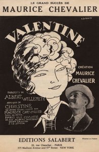 Couverture de la partition du grand succès de Maurice Chevalier "Valentine" paroles d