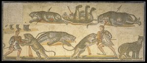 Bataille entre gladiateurs et félins, 320 après J.-C. - Roman