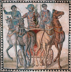 Course de chars, conducteurs en position de départ - Mosaïque, 3ème siècle