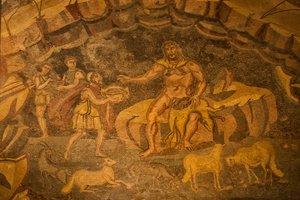 Mosaïque de sol des Cyclopes, Villa Romana del Casale, Piazza Armerina, Sicile, Italie (photo) - Roman