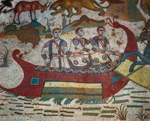 Détail de la mosaïque de la Grande Chasse, Villa Romana del Casale, Piazza Armerina, Sicile, Italie, IVe siècle