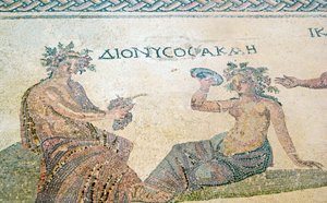 Dionysos conseillant la nymphe Akme, Maison de Dionysos, Paphos, Chypre (mosaïque) - Roman