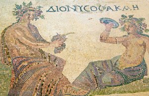 Dionysos conseillant la nymphe Akme, Maison de Dionysos, Paphos, Chypre (mosaïque) - Roman