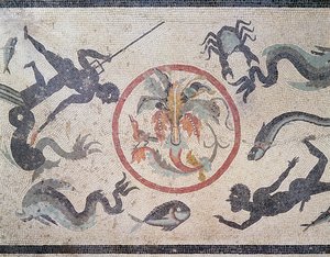 Pêcheurs et créatures marines, 1er siècle après J.-C. (mosaïque) - Roman