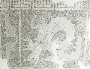 Mosaïque hellénistique de Scylla et Charybde gardant le détroit, (détail) de Scylla. Maison de Dionysos, Paphos, Chypre mosaïque - Roman