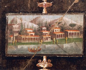 Paysage et architecture dans la peinture murale du tablinum, Maison de Marco Lucrezio Fronto, Pompéi, Campanie, Civilisation romaine