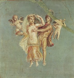 Mars et Vénus avec des chérubins sur un fond bleu, d