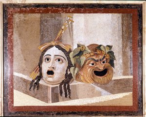 Masque du Théâtre Romain. Mosaïque du 2ème siècle après J.-C. Des Thermes de Decius sur l