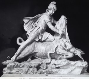 Mithra tuant le taureau, représentation du culte mithriaque (marbre) - Roman
