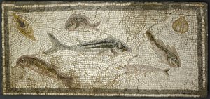 Panneau de mosaïque montrant des poissons, probablement 3e siècle après J.-C. - Roman