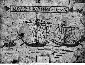 Détail de Pavement du Piazzale dell Corporazioni représentant une scène nautique (mosaïque)