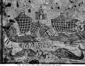 Détail de Pavement du Piazzale dell Corporazioni représentant une scène nautique (mosaïque) - Roman
